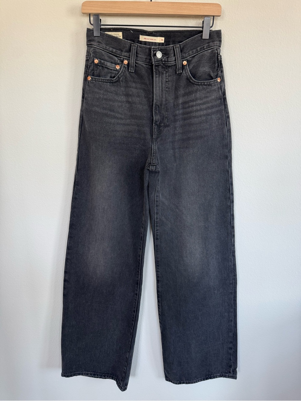 Levi’s Ribcage Wide Leg High Rise Jeans Washed Black 100% Cotton Size 26